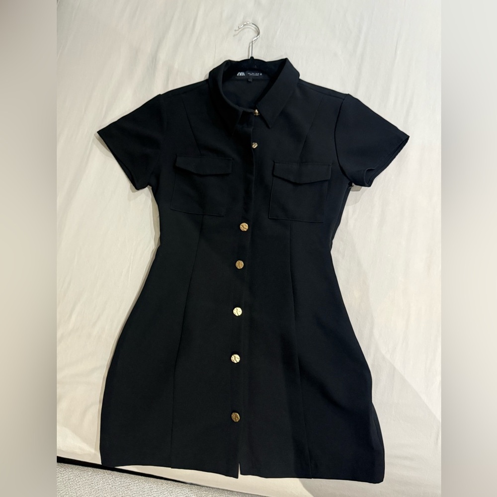 Zara Black Mini Dress with Gold Buttons